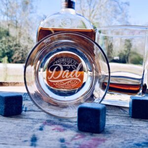 HTDesigns Promoted To Dad Established 2023 Whiskey Glass - Single Glass - Old Fashioned Whiskey Bourbon Or Scotch - Valentine's Day Gift - Bottom Engraved Bourbon Whiskey Glass