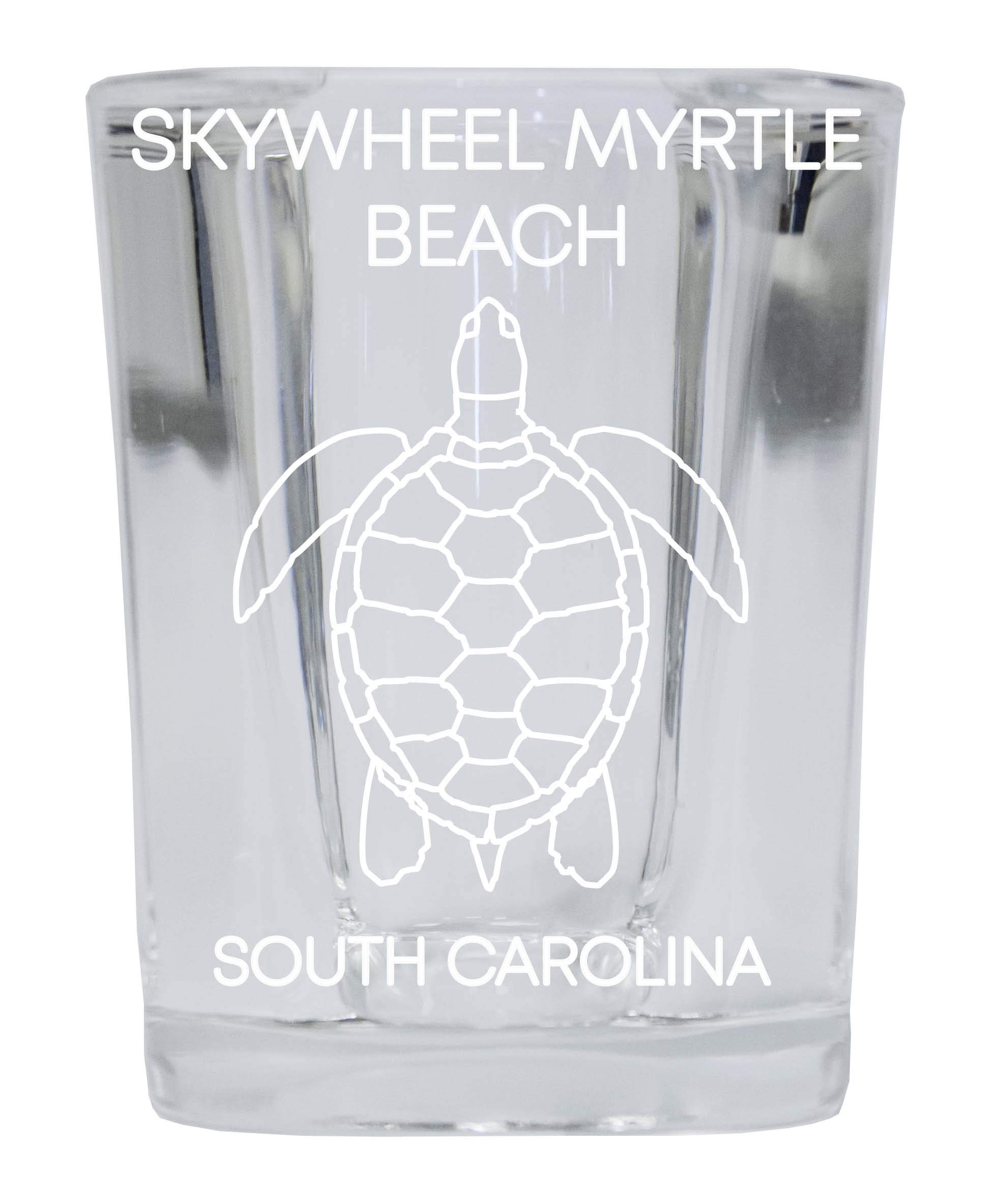 Skywheel Myrtle Beach South Carolina Souvenir 2 Ounce Square Shot Glass laser etched Turtle Design