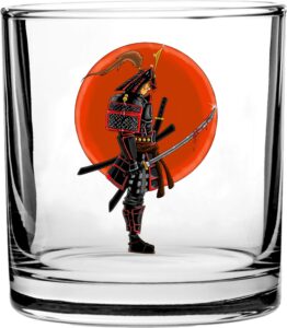 hat shark japanese warrior samurai w/bloody sword - 3d color printed scotch whiskey glass 10.5 oz
