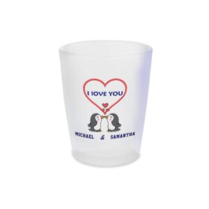 Personalized Custom Text I Love You Two Penguins Ceramic Shot Glass Cup