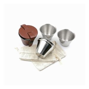 iSavage Shot Glasses with Brown-Red Leather Case 1.5oz Each Set of 4 18/8 Stainless Steel, 1pc Reusable Bag-YM205