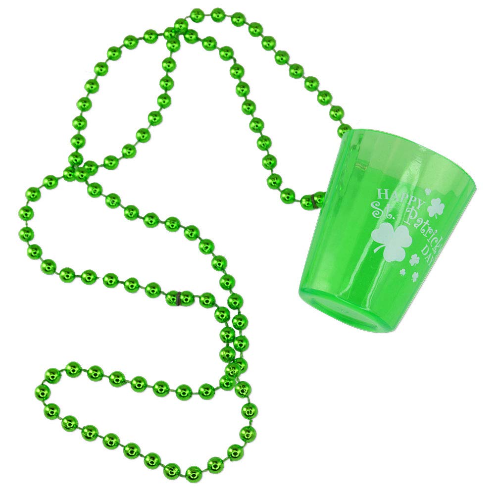 St. Patrick's Day Shamrock Shot Glass Bead Necklaces - Pack of 12