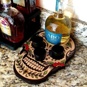 Shot Glass and Bottle Caddy - Sugar Skull Rose