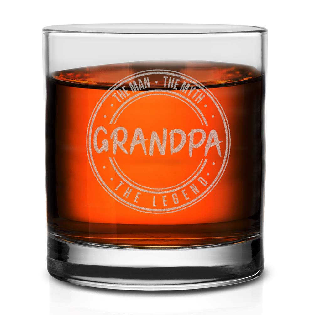 Veracco The Man The Myth Grandpa The Legend Whiskey Glass Funny Birthday Gifts Fathers Day Birthday Gifts For New Dad Daddy Stepdad (Clear)