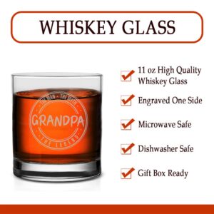 Veracco The Man The Myth Grandpa The Legend Whiskey Glass Funny Birthday Gifts Fathers Day Birthday Gifts For New Dad Daddy Stepdad (Clear)