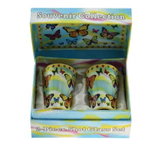 rockin shot glasses butterfly shot glass set of 2 beautiful novelty butterflies gifts, best gift idea or collectors item, gift boxed included (2 pack)