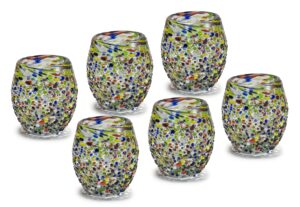 mexart artisan crafted hand blown confetti barril recycled glass shots glasses, 2 oz. 'classic' (set of 6)