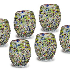 MexART Artisan Crafted Hand Blown Confetti Barril Recycled Glass Shots Glasses, 2 oz. 'Classic' (Set of 6)