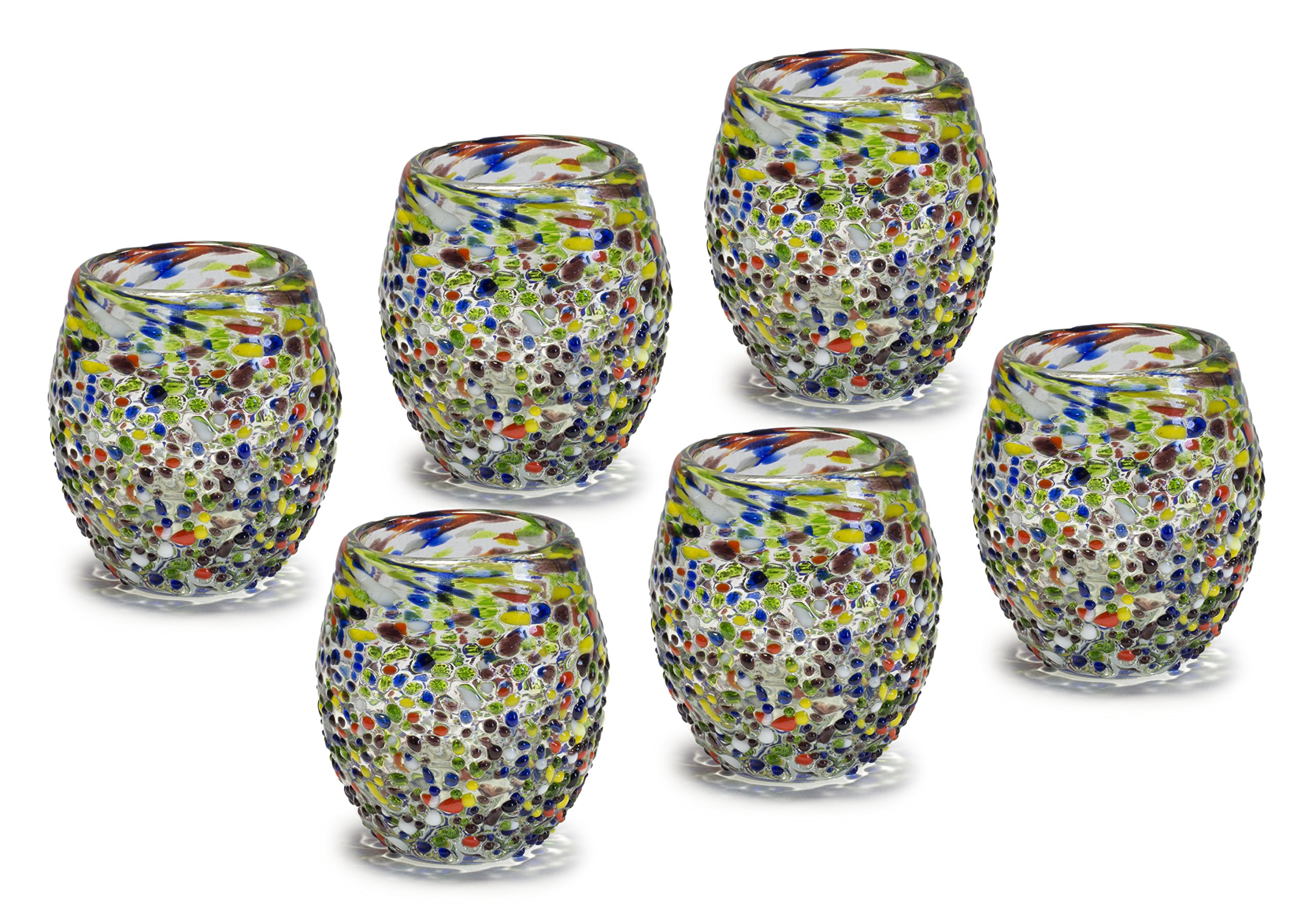 MexART Artisan Crafted Hand Blown Confetti Barril Recycled Glass Shots Glasses, 2 oz. 'Classic' (Set of 6)