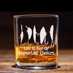 HTDesigns Life Is Full Of Important Choices Fishing Whiskey Glass - Whiskey Glass Gift For Friend - Gift For Fisherman - Birthday Gift - Christmas Gift - Whiskey Glass Gift