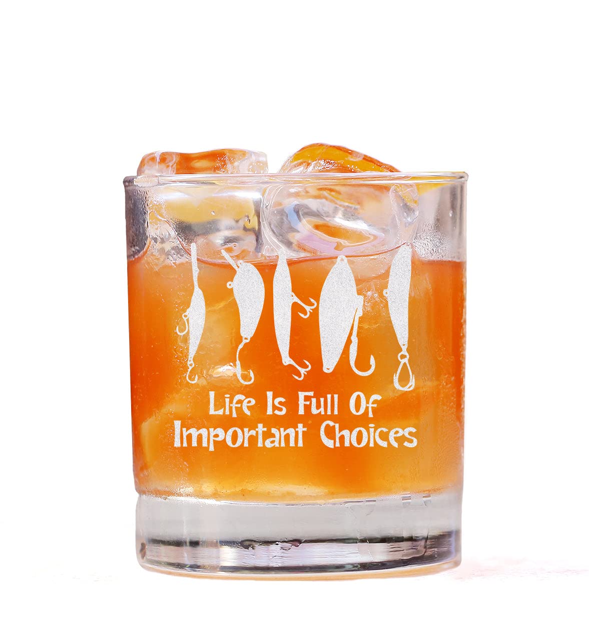 HTDesigns Life Is Full Of Important Choices Fishing Whiskey Glass - Whiskey Glass Gift For Friend - Gift For Fisherman - Birthday Gift - Christmas Gift - Whiskey Glass Gift