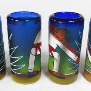 Eye4Art Mexican Tequila Shot Glasses with Tequila Making Scene, Jimador with Blue Agave Cactus handmade and hand painted, 4 shot glasses