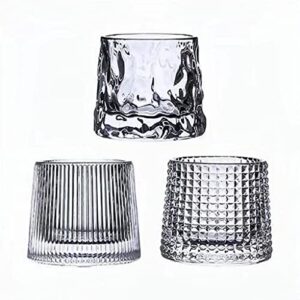 primeauty crystal whiskey glasses set of 3,liquor rocks glasses rotatable old fashioned glasses, tumbler rocks bar glass for drinking bourbon, scotch, cocktails, cognac father's day gift