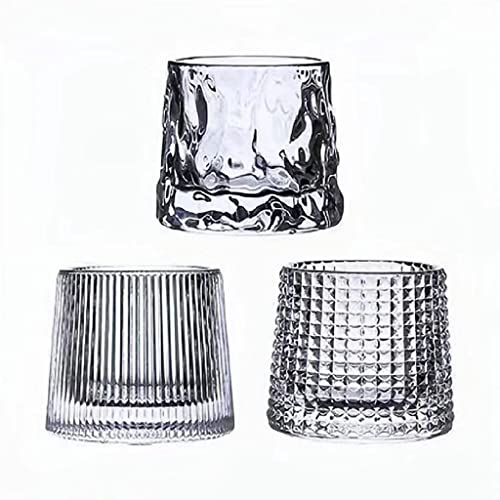 primeauty Crystal Whiskey Glasses Set of 3,Liquor Rocks Glasses Rotatable Old Fashioned Glasses, Tumbler Rocks Bar Glass for Drinking Bourbon, Scotch, Cocktails, Cognac Father's Day Gift