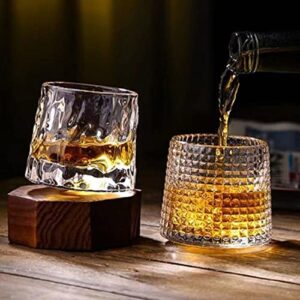 primeauty Crystal Whiskey Glasses Set of 3,Liquor Rocks Glasses Rotatable Old Fashioned Glasses, Tumbler Rocks Bar Glass for Drinking Bourbon, Scotch, Cocktails, Cognac Father's Day Gift