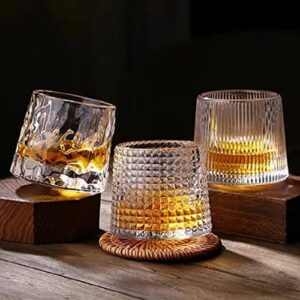 primeauty Crystal Whiskey Glasses Set of 3,Liquor Rocks Glasses Rotatable Old Fashioned Glasses, Tumbler Rocks Bar Glass for Drinking Bourbon, Scotch, Cocktails, Cognac Father's Day Gift