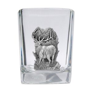 heritage pewter elk square shot glass | hand-sculpted 1.5 ounce shot glass | intricately crafted metal pewter elk inlay