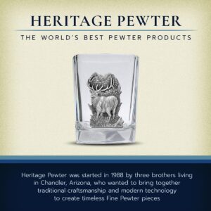 Heritage Pewter Elk Square Shot Glass | Hand-Sculpted 1.5 Ounce Shot Glass | Intricately Crafted Metal Pewter Elk Inlay