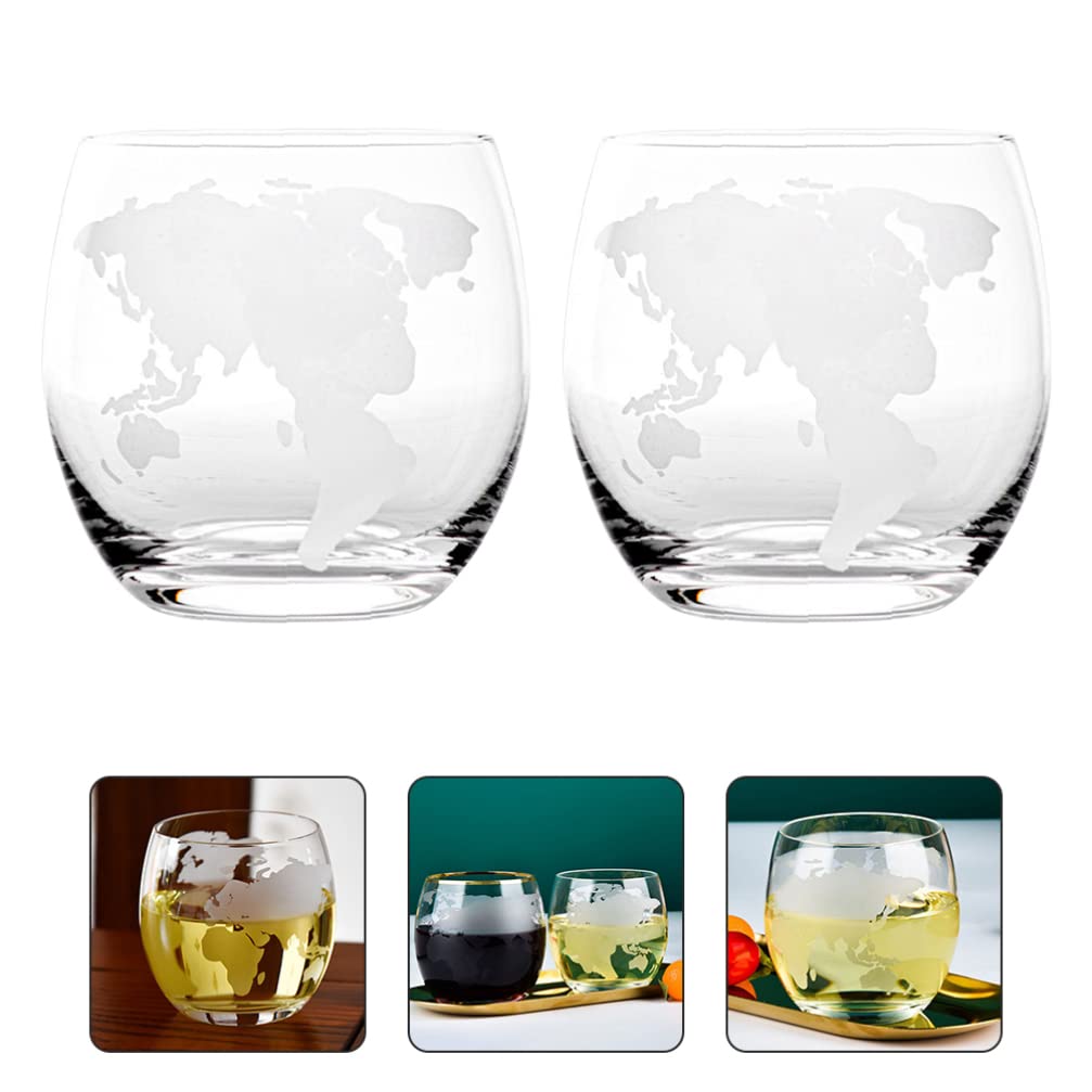 Hemoton 2pcs Map Print Mug Juice Cup Mason Jars Iced Coffee Tumbler Goblet Expresso Coffee Cup Espresso Shot Whiskey Globe Party Tumblers Vodka Cup Man Strong Coffee Glass Round