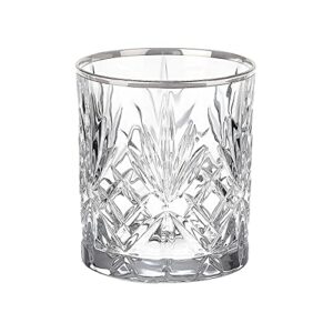 elegant and modern crystal drinkware for hosting parties and events - set of 4, double old fashion beverage glass, silver band, 9 oz.