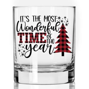 toasted tales wonderfultime of the year christmas drinking glasses | 11 oz bourbon whiskey rock glass | novelty christmas whiskey tasting glasses | christmas home décor accessory | christmas glass