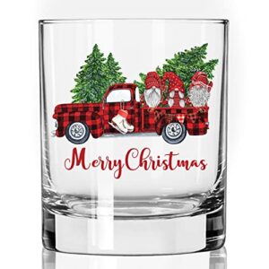 toasted tales christmas gnome truck christmas glass | 11 oz bourbon whiskey rock glass | novelty christmas whiskey lowball glasses | christmas home décor accessory | holiday décor