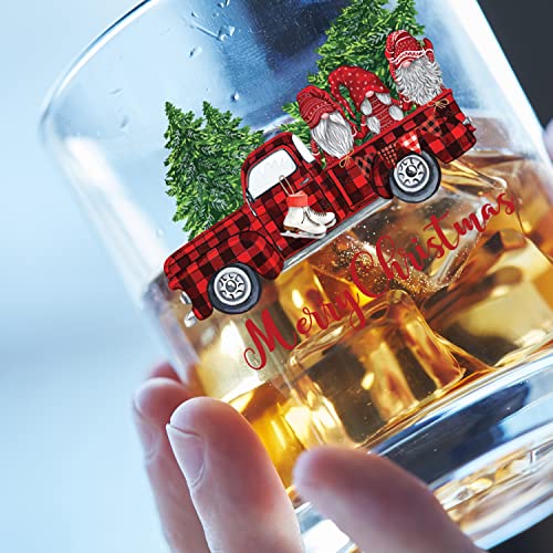 Toasted Tales Christmas Gnome Truck Christmas Glass | 11 oz Bourbon Whiskey Rock Glass | Novelty Christmas Whiskey Lowball Glasses | Christmas Home Décor Accessory | Holiday Décor