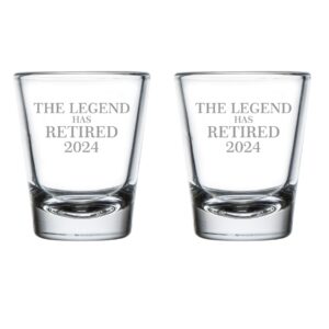 mip brand set of 2 shot glasses 1.75oz shot glass the legend has retired 2024 retirement gift
