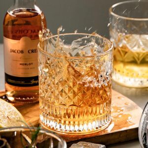 Crystal Whiskey Glass, 11.3 oz Old Fashioned Whiskey Glass, Rotating Rock Glass Drinking Bourbon/Scotch Whisky/Cocktails/Cognac/Rum/Vodka, Perfect Gifts for Dad/Husband/Father/ Men Brother (Cup No.2)