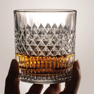 Crystal Whiskey Glass, 11.3 oz Old Fashioned Whiskey Glass, Rotating Rock Glass Drinking Bourbon/Scotch Whisky/Cocktails/Cognac/Rum/Vodka, Perfect Gifts for Dad/Husband/Father/ Men Brother (Cup No.2)