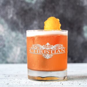 Personalized Whiskey Glass for Men Customized Engraved Vestige Monogram 10.25 oz Old Fashioned Rocks Cocktail Bourbon Glass Custom Gift