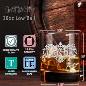 Personalized Whiskey Glass for Men Customized Engraved Vestige Monogram 10.25 oz Old Fashioned Rocks Cocktail Bourbon Glass Custom Gift