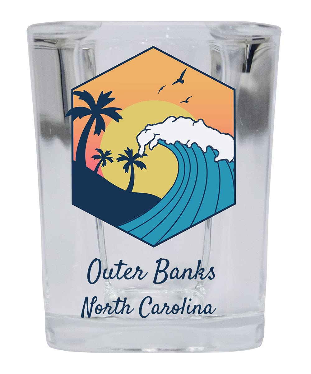 R and R Imports Outer Banks North Carolina 2 Ounce Square Base Liquor Shot Glass Wave Design