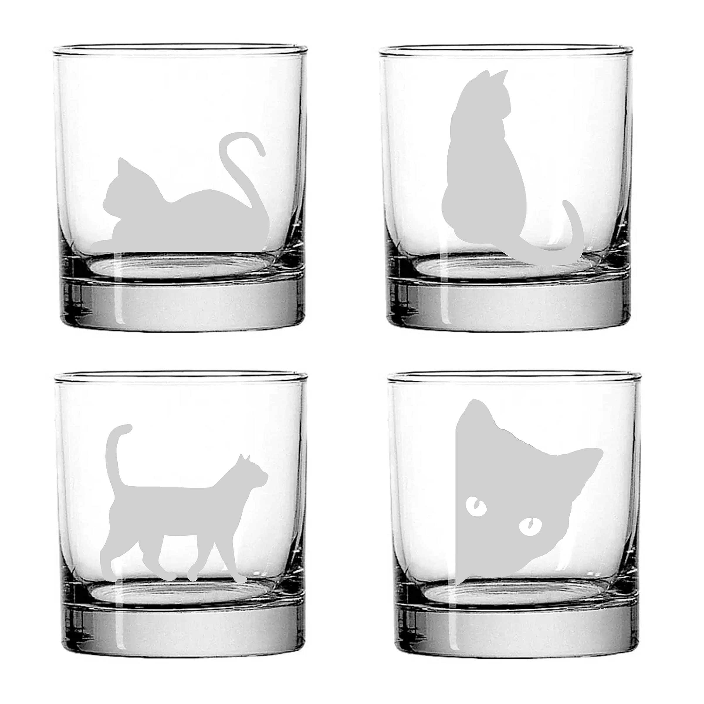 Brindle Southern Farms Cute Cats Being Cats Rocks Glasses: 4 Engraved 10oz. Rocks Drinking Glasses: cat lover, cat decor, cat mom