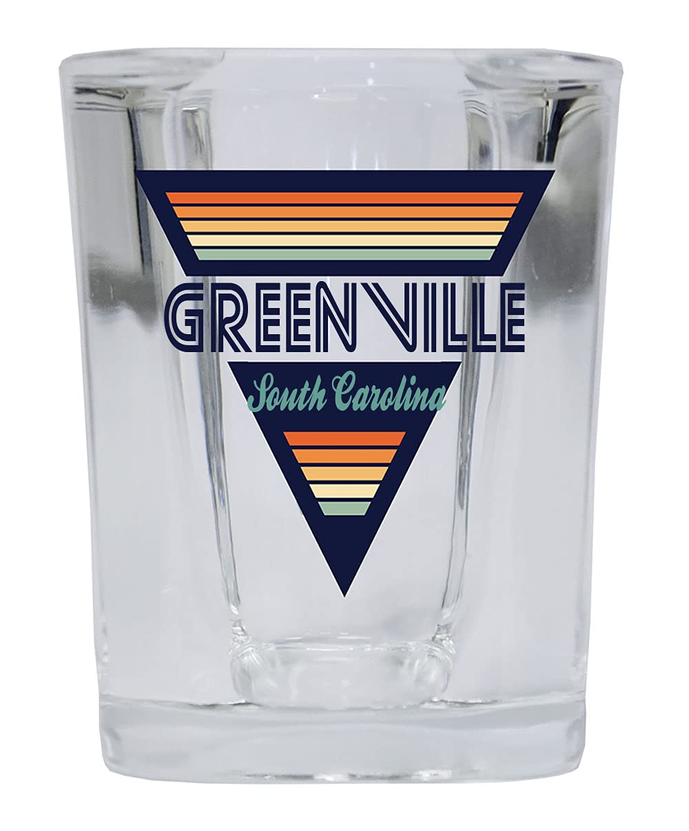 R and R Imports Greenville South Carolina 2 Ounce Square Base Liquor Shot Glass Retro Design