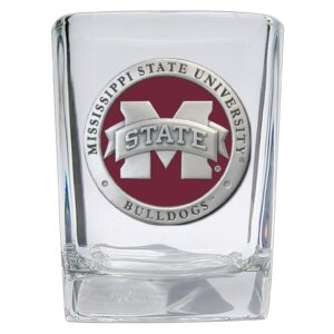 heritage pewter mississippi state university square shot glass | hand-sculpted 1.5 ounce shot glass | intricately crafted metal pewter alma mater inlay