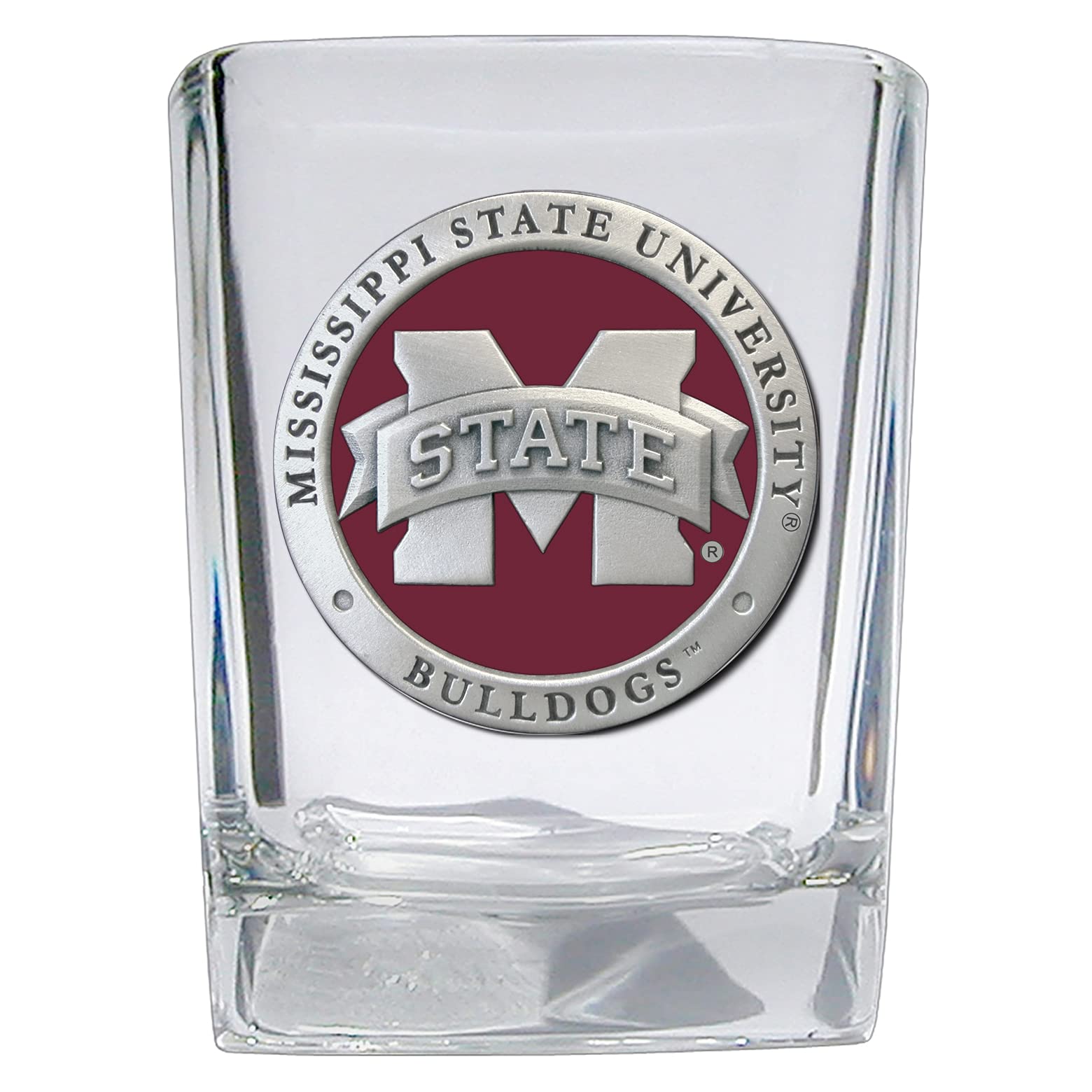 Heritage Pewter Mississippi State University Square Shot Glass | Hand-Sculpted 1.5 Ounce Shot Glass | Intricately Crafted Metal Pewter Alma Mater Inlay