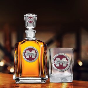 Heritage Pewter Mississippi State University Square Shot Glass | Hand-Sculpted 1.5 Ounce Shot Glass | Intricately Crafted Metal Pewter Alma Mater Inlay