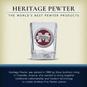 Heritage Pewter Mississippi State University Square Shot Glass | Hand-Sculpted 1.5 Ounce Shot Glass | Intricately Crafted Metal Pewter Alma Mater Inlay