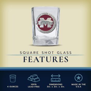 Heritage Pewter Mississippi State University Square Shot Glass | Hand-Sculpted 1.5 Ounce Shot Glass | Intricately Crafted Metal Pewter Alma Mater Inlay