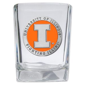 heritage pewter illinois square shot glass | hand-sculpted 1.5 ounce shot glass | intricately crafted metal pewter alma mater inlay