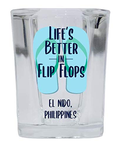 El Nido Philippines Souvenir 2 Ounce Square Shot Glass Flip Flop Design