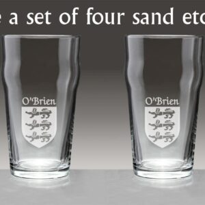 O'Brien Irish Coat of Arms Pub Glasses - Set of 4 (Sand Etched)