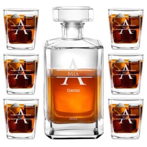 maverton whiskey set with 6 glasses for man - personalized tumblers - 23 fl oz. universal carafe - for birthday - for him - stylish barware for gentleman - initials