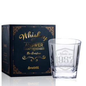 onebttl 65th birthday gifts for men, made in 1957, funny 65 years old bday gifts for grandpa, dad, uncle, husband from grandchild, son, daughter, whiskey glass, old fashioned glass, rocks glass