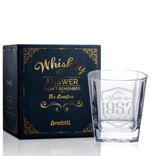 Onebttl 65th Birthday Gifts for Men, Made in 1957, Funny 65 Years Old Bday Gifts for Grandpa, Dad, Uncle, Husband from Grandchild, Son, Daughter, Whiskey Glass, Old Fashioned Glass, Rocks Glass