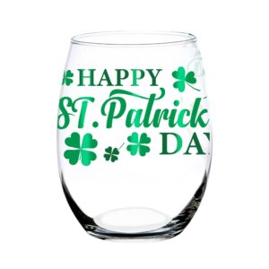 toasted tales - st patrick's day - happt st patrick day wine glasses | st pattys glasses for party decorations | home decor glasses | irish gifts | gift for mens & womens (15 oz)