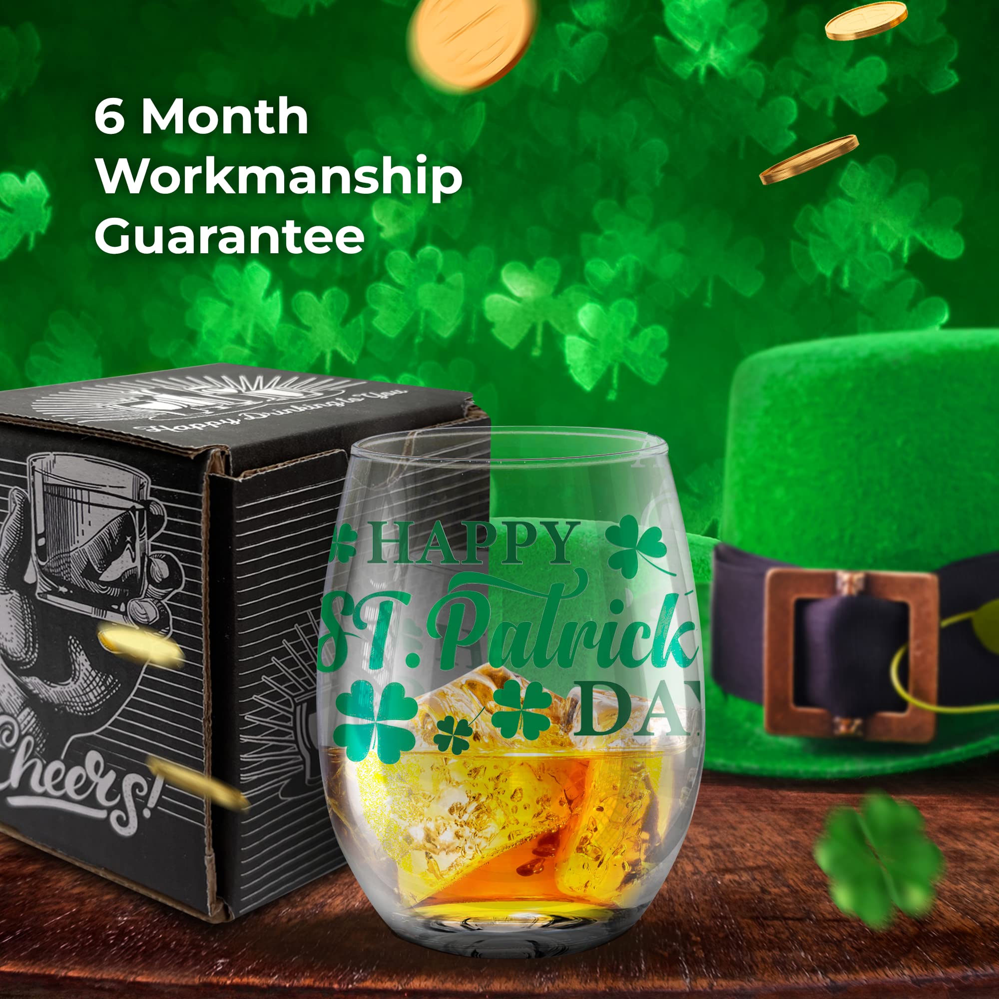 Toasted Tales - St Patrick's Day - Happt St Patrick Day Wine Glasses | St Pattys Glasses for Party Decorations | Home Decor Glasses | Irish Gifts | Gift for Mens & Womens (15 oz)
