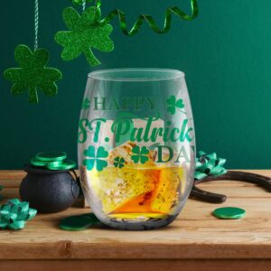 Toasted Tales - St Patrick's Day - Happt St Patrick Day Wine Glasses | St Pattys Glasses for Party Decorations | Home Decor Glasses | Irish Gifts | Gift for Mens & Womens (15 oz)
