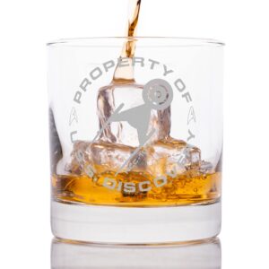 star trek property of discovery etched whiskey glass - officially licensed, premium quality, handcrafted glassware, 11 oz. rocks glass - perfect collectible gift for series lovers & special occasions